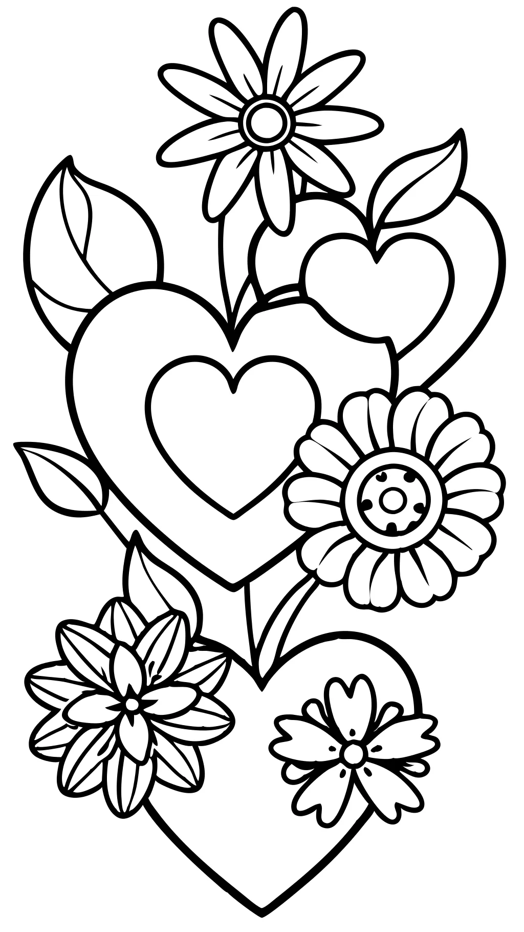 coloring pages of hearts and flowers